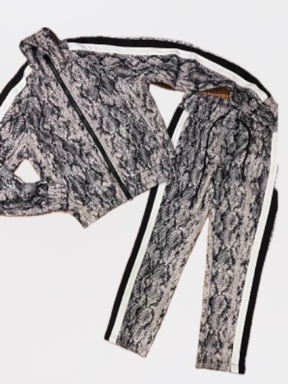 Pam & Gela Track Suit Snakeskin Zip Jacket - Beige & Black
